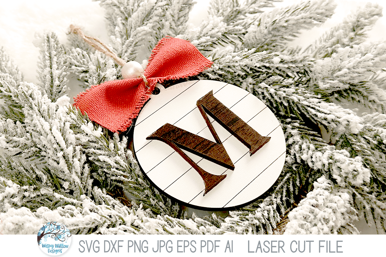 Personalized Monogram Shiplap Farmhouse Christmas Ornament Bundle for Laser Cutter Wispy Willow Designs Company