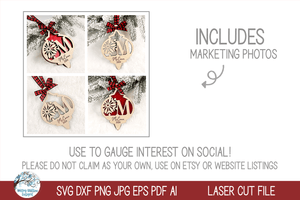 Personalized Monogram Snowflake Christmas Ornament Bundle for Laser Cutter Wispy Willow Designs Company