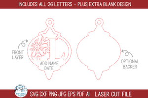 Personalized Monogram Snowflake Christmas Ornament Bundle for Laser Cutter Wispy Willow Designs Company