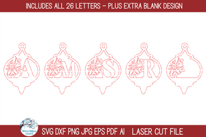 Personalized Monogram Snowflake Christmas Ornament Bundle for Laser Cutter Wispy Willow Designs Company