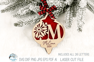 Personalized Monogram Snowflake Christmas Ornament Bundle for Laser Cutter Wispy Willow Designs Company