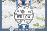 Personalized Winter Holiday Family Sign  | Round Door Hanger SVG Wispy Willow Designs Company