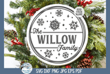 Personalized Winter Holiday Family Sign  | Round Door Hanger SVG Wispy Willow Designs Company