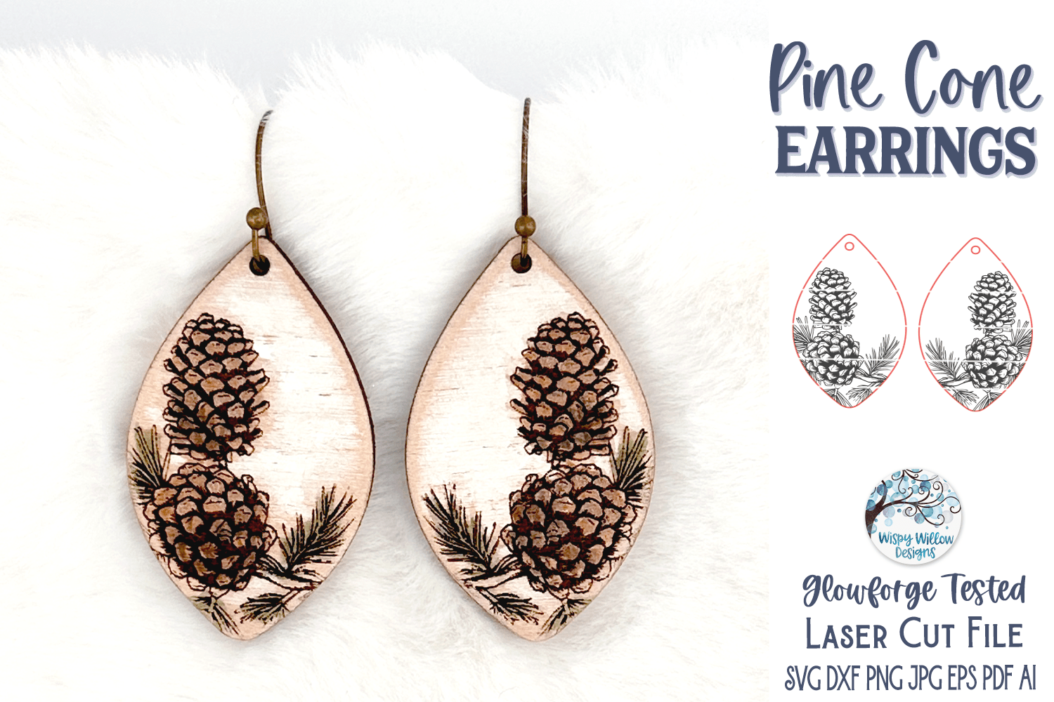 Pine Cone Earring SVG File for Glowforge and Laser Cutter Wispy Willow Designs Company