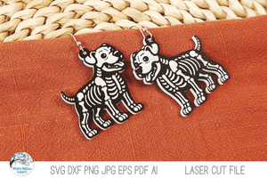 Pitbull Dog Skeleton Halloween Earring SVG File for Laser Wispy Willow Designs Company