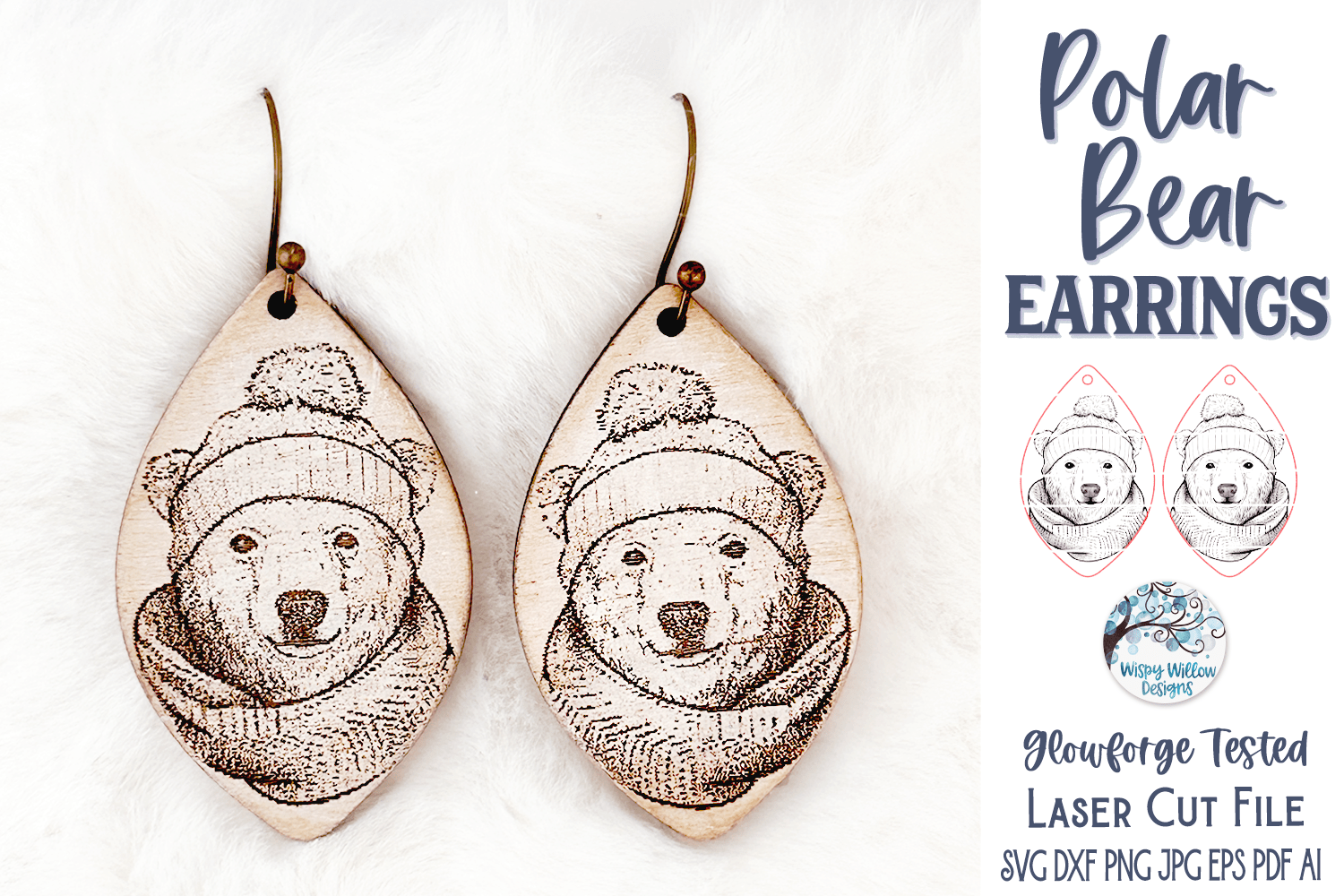 Polar Bear Earring File for Glowforge or Laser Cutter Wispy Willow Designs Company