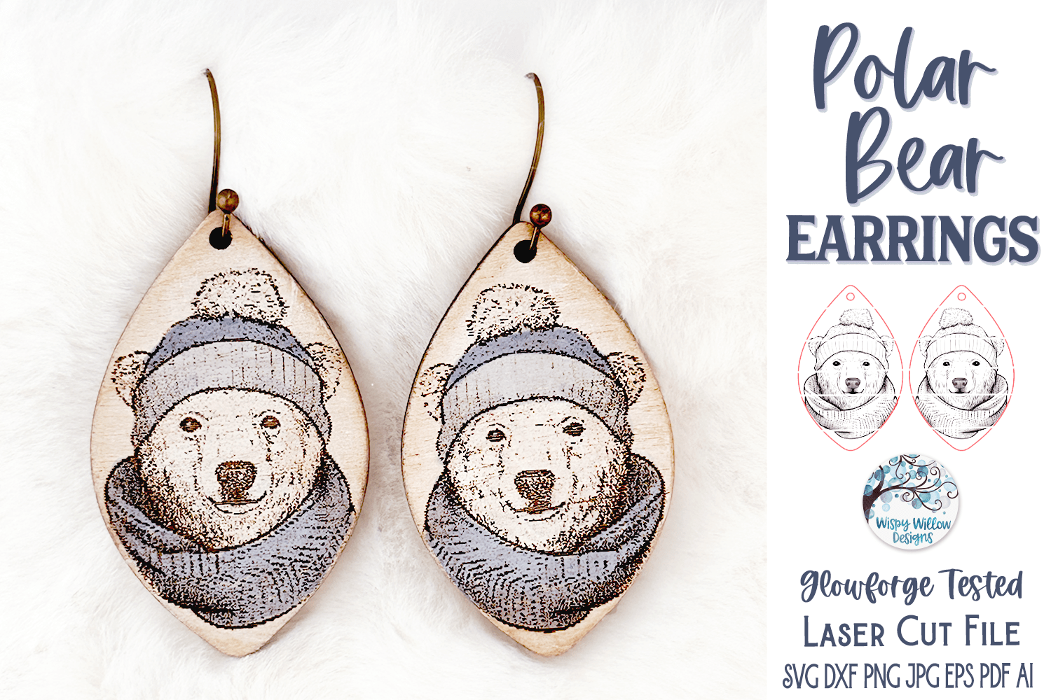 Polar Bear Earring File for Glowforge or Laser Cutter Wispy Willow Designs Company