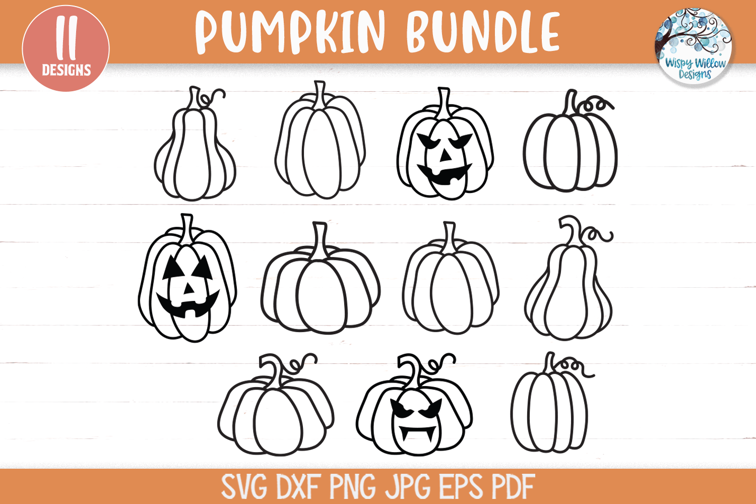 Pumpkin Outline SVG Bundle Wispy Willow Designs Company