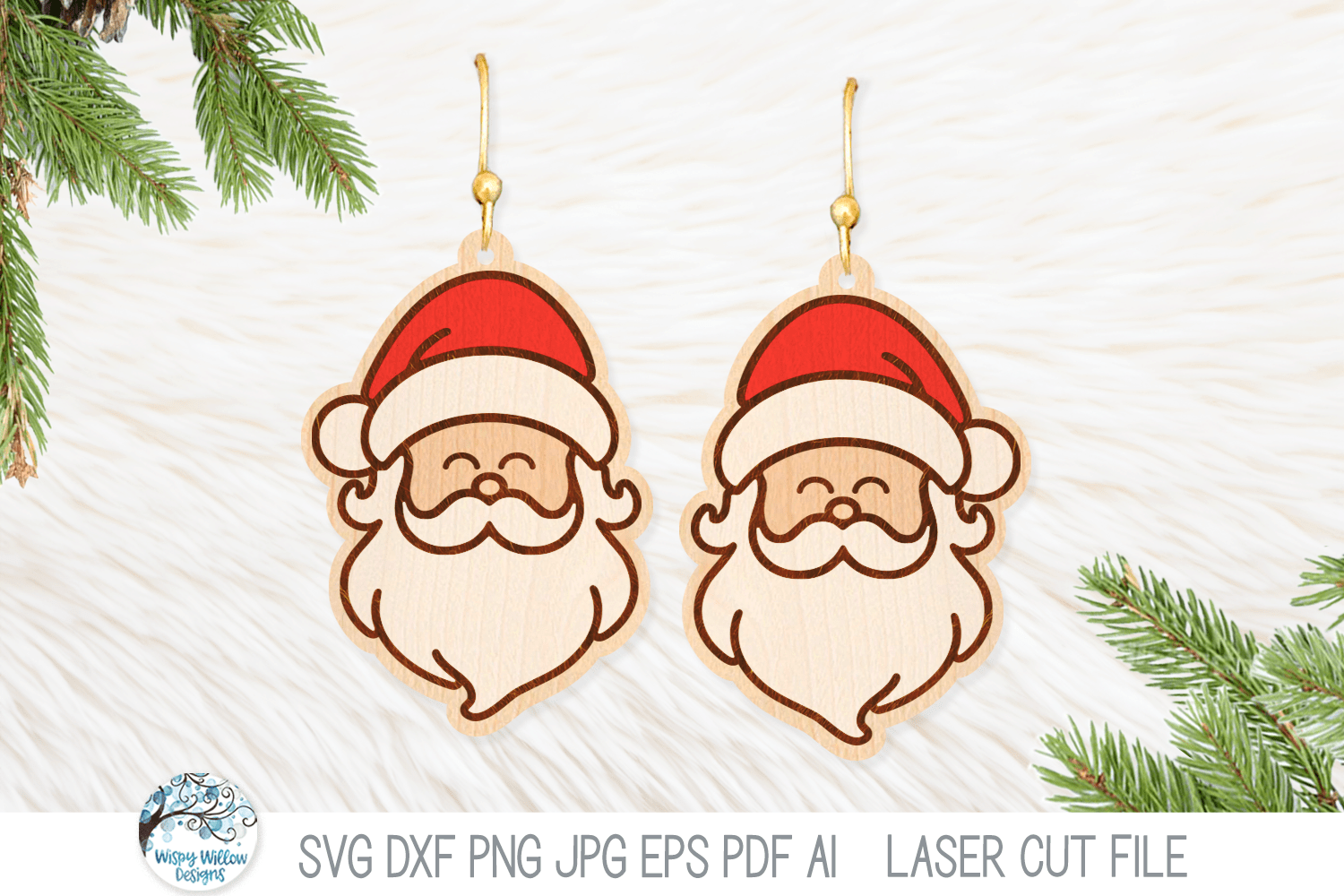 Santa Claus Christmas Earring SVG File for Laser Cutter Wispy Willow Designs Company