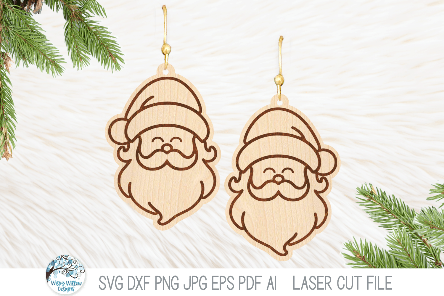 Santa Claus Christmas Earring SVG File for Laser Cutter Wispy Willow Designs Company