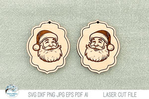 Santa Claus Christmas Earrings SVG File for Laser Cutter Wispy Willow Designs Company