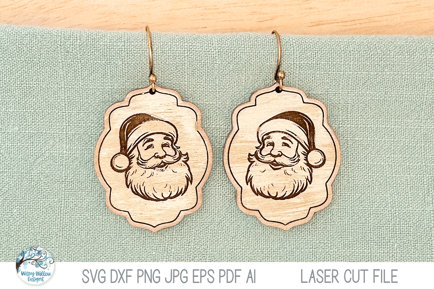 Santa Claus Christmas Earrings SVG File for Laser Cutter Wispy Willow Designs Company