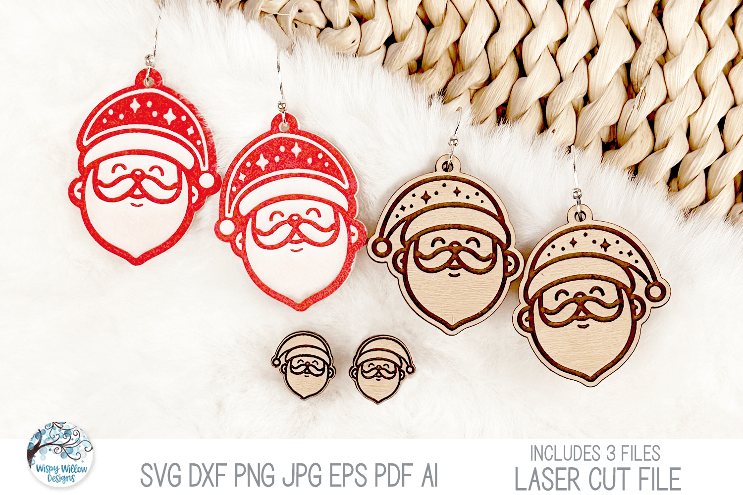 Santa Claus Christmas Earrings SVG File for Laser Wispy Willow Designs Company