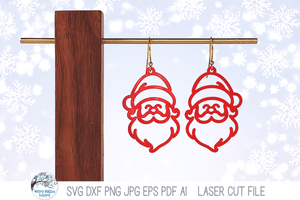 Santa Claus Christmas Earrings SVG File for Laser Wispy Willow Designs Company