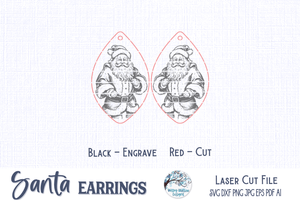 Santa Claus Earring SVG File for Glowforge Laser Wispy Willow Designs Company