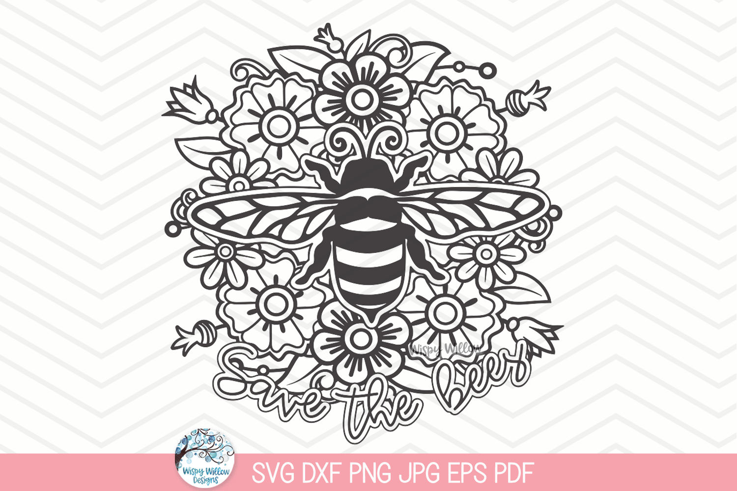 Save The Bees Mandala SVG Wispy Willow Designs Company