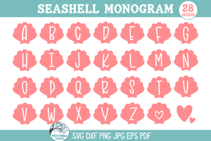 Seashell Monogram SVG Bundle | Beach Alphabet Designs Wispy Willow Designs Company