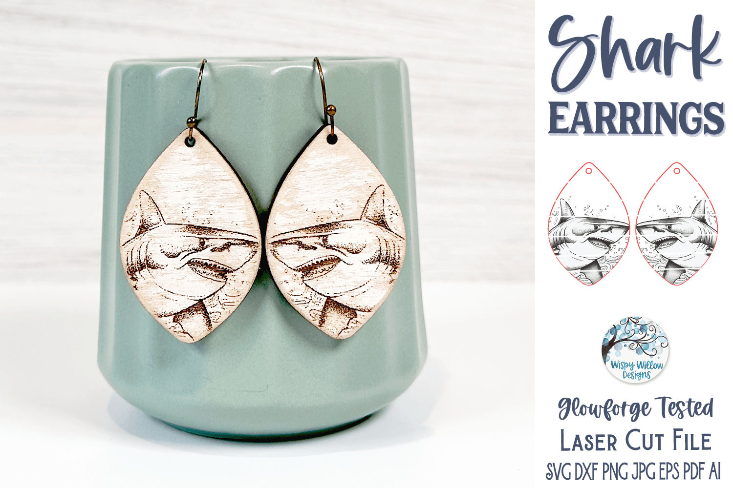 Shark Earring File for Glowforge or Laser Cutter Wispy Willow Designs Company