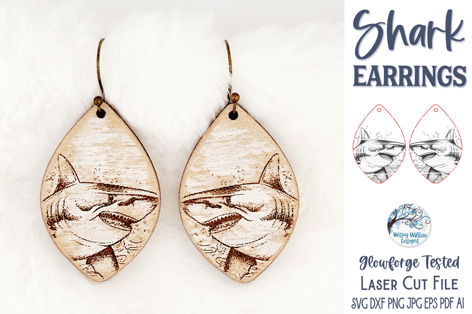 Shark Earring File for Glowforge or Laser Cutter Wispy Willow Designs Company