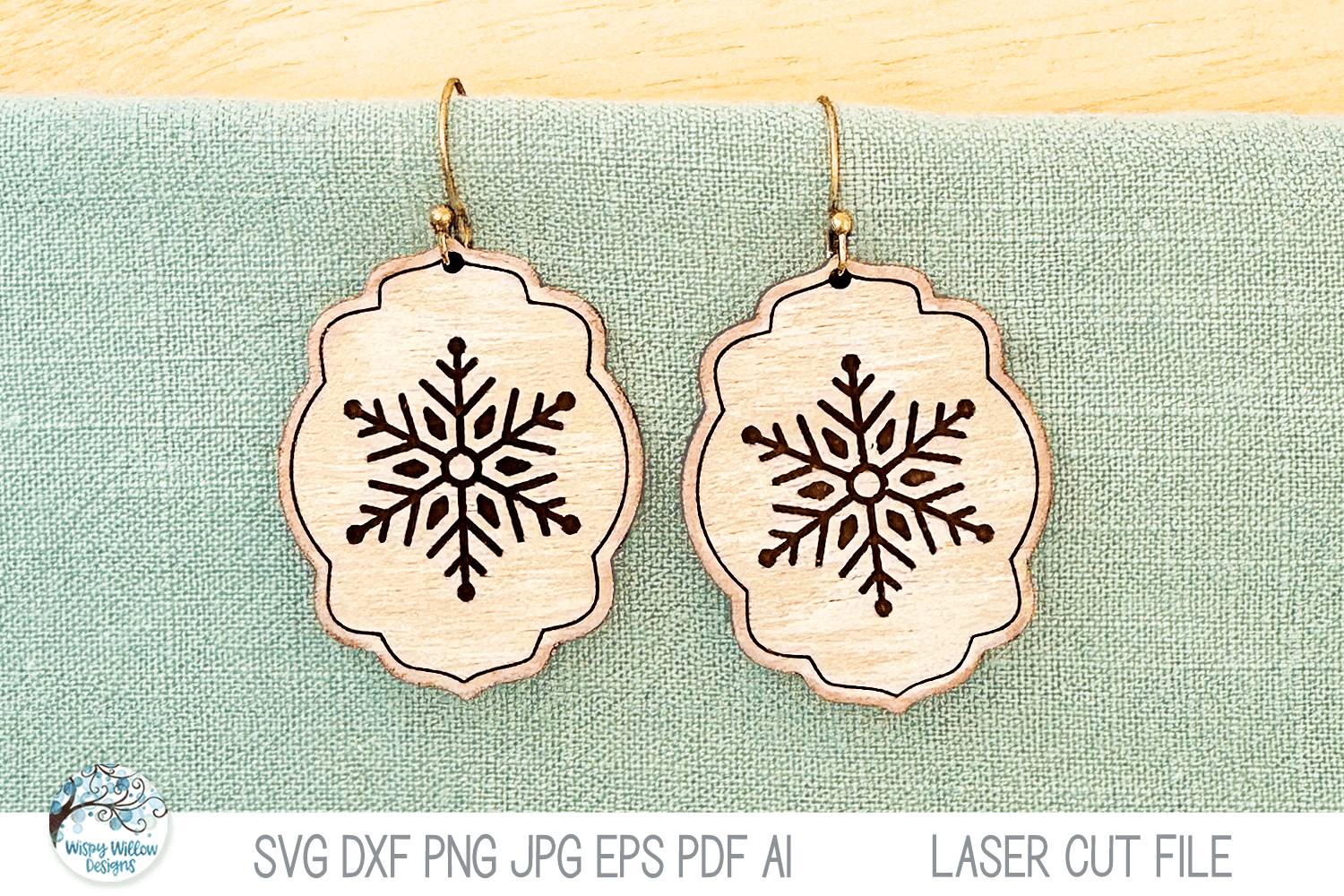 Snowflake Winter Earrings SVG File for Laser Cutter Wispy Willow Designs Company