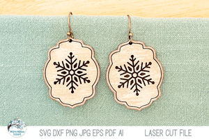 Snowflake Winter Earrings SVG File for Laser Cutter Wispy Willow Designs Company