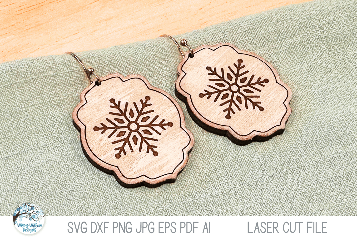 Snowflake Winter Earrings SVG File for Laser Cutter Wispy Willow Designs Company