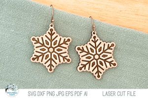 Snowflake Winter Earrings SVG File for Laser Cutter Wispy Willow Designs Company