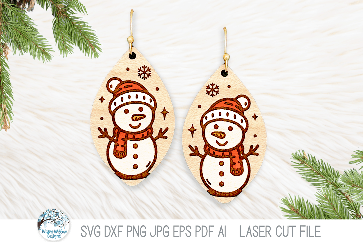 Snowman Earring SVG File for Laser Cutter Wispy Willow Designs Company