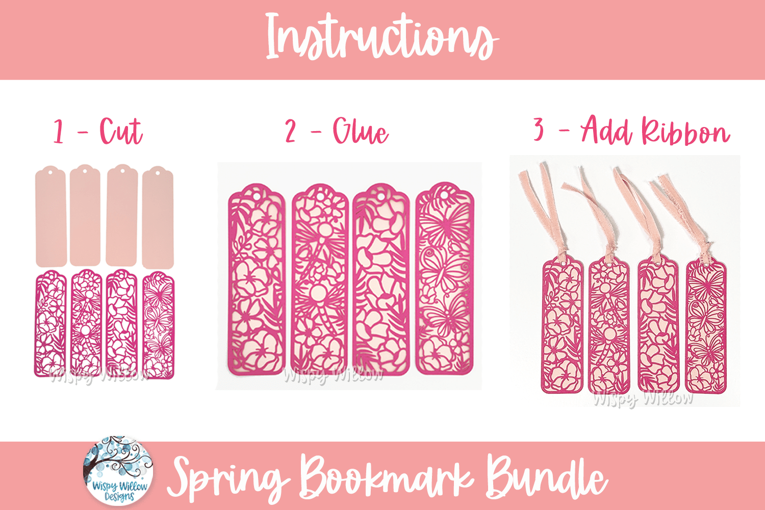 Spring Bookmark SVG Bundle | Papercut Cardstock Designs Wispy Willow Designs Company