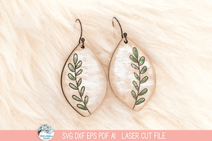 Spring Leaf Plant Earrings SVG File for Laser Cutters Wispy Willow Designs Company