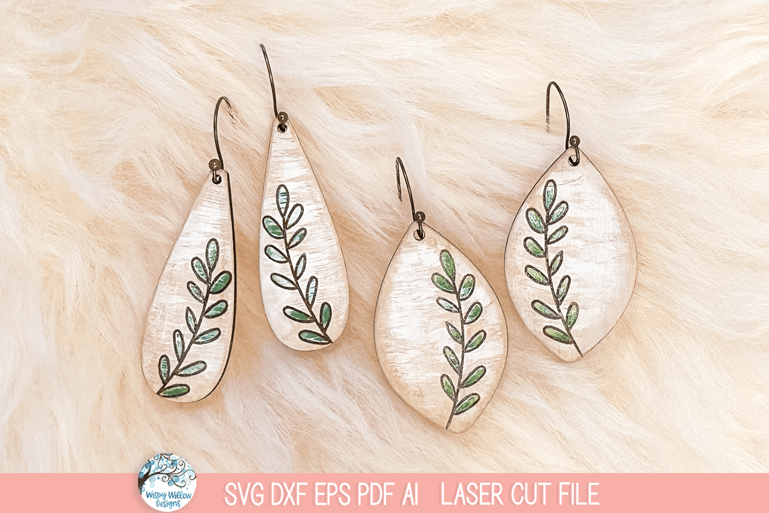 Spring Leaf Plant Earrings SVG File for Laser Cutters Wispy Willow Designs Company