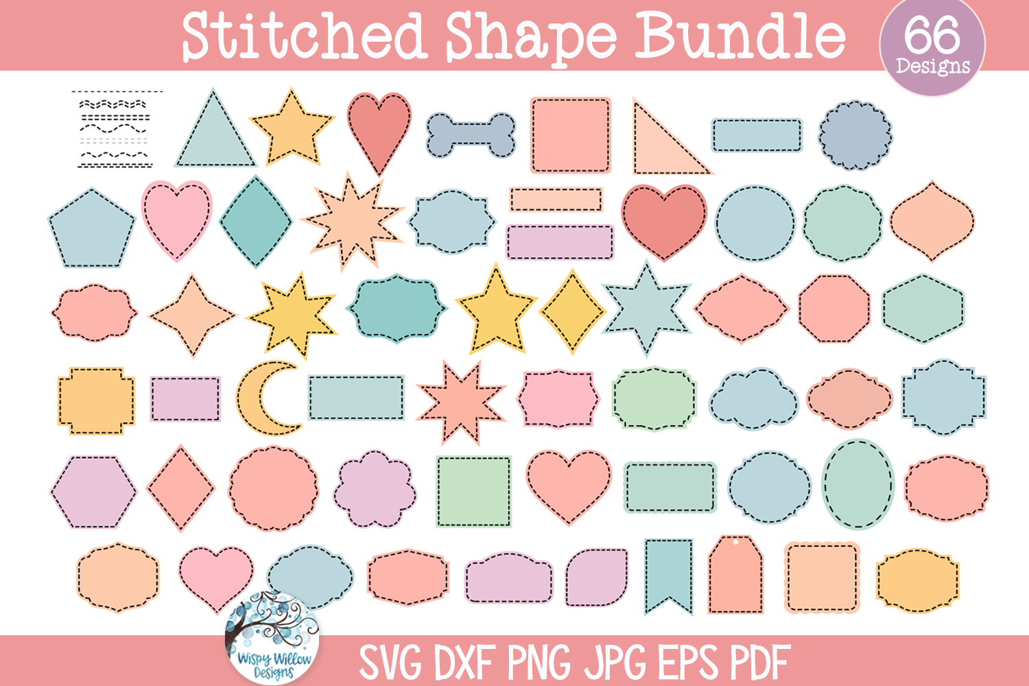 Stitched Shape SVG Bundle | Scrapbook Crafting Shapes Design Wispy Willow Designs Company