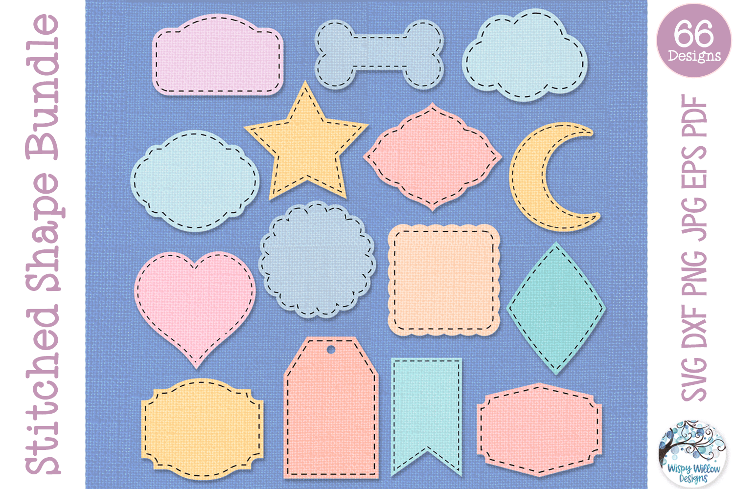 Stitched Shape SVG Bundle | Scrapbook Crafting Shapes Design Wispy Willow Designs Company