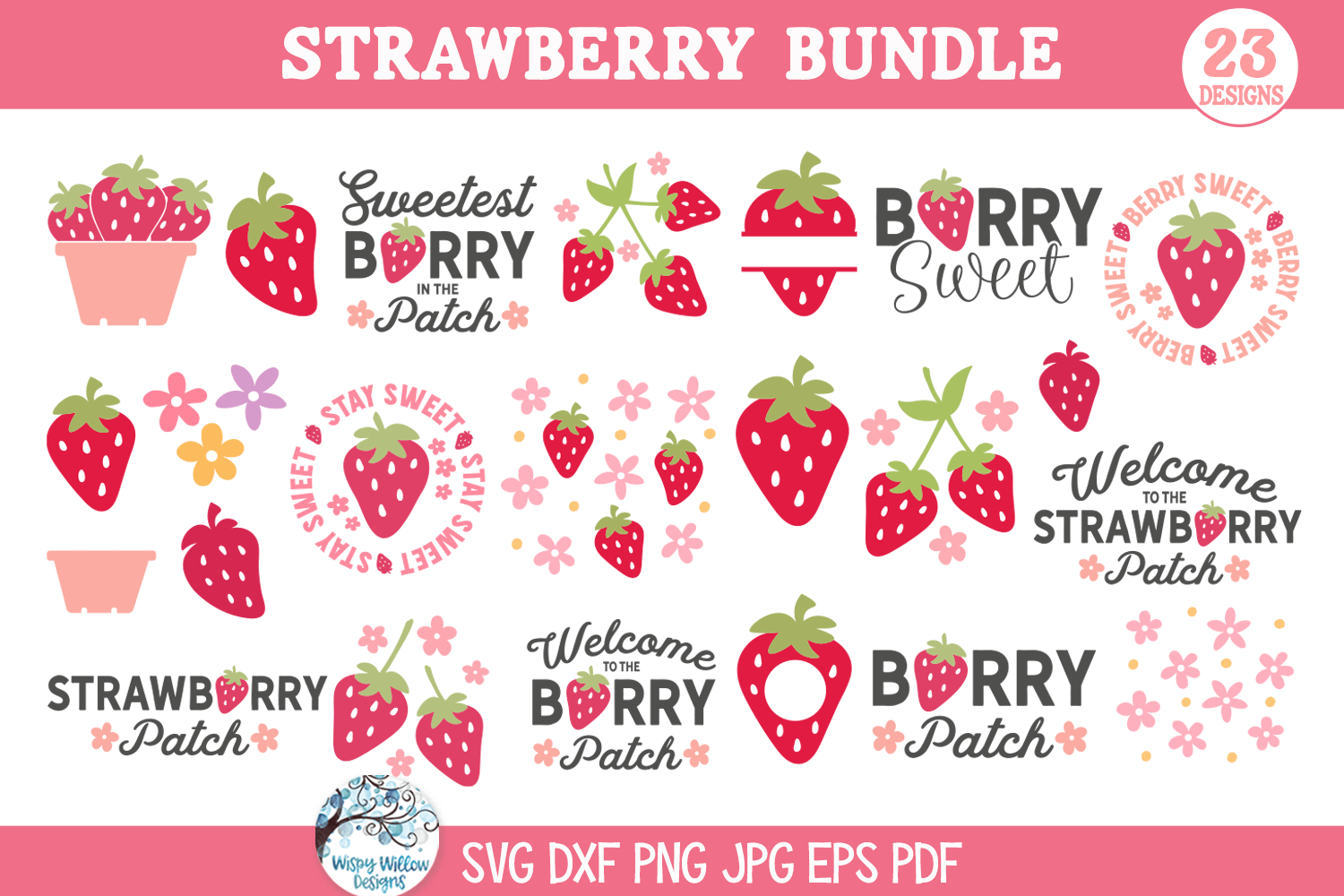 Strawberry SVG Bundle | Berry Art Collection Wispy Willow Designs Company