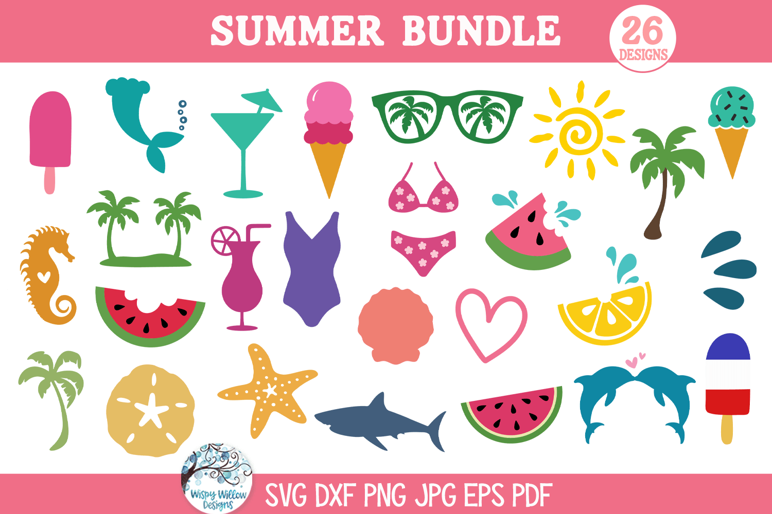 Summer SVG Bundle | Beach and Sun Designs Wispy Willow Designs Company