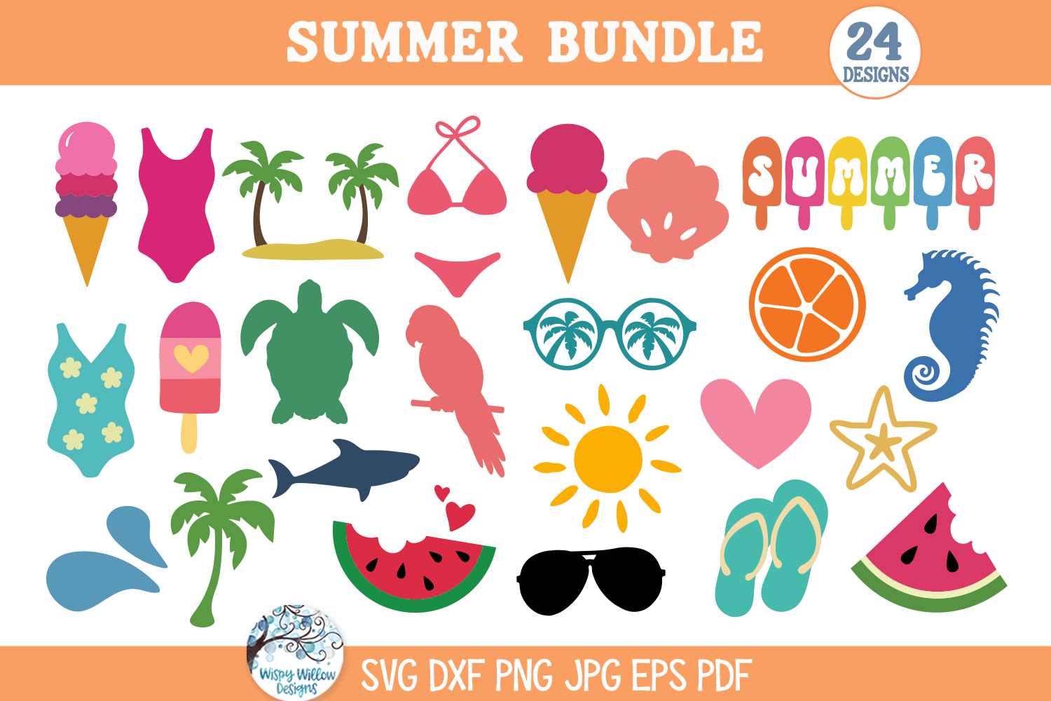 Summer SVG Bundle | Beach Vacation Fun Illustrations Wispy Willow Designs Company