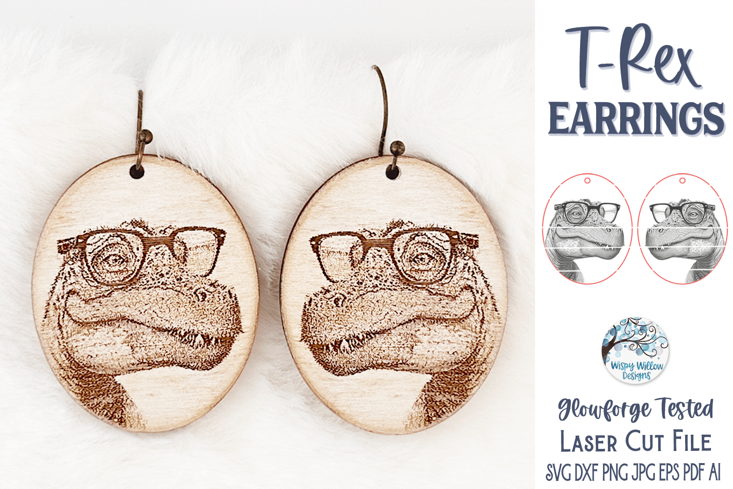 T Rex Dinosaur Earring File for Glowforge or Laser Cutter Wispy Willow Designs Company