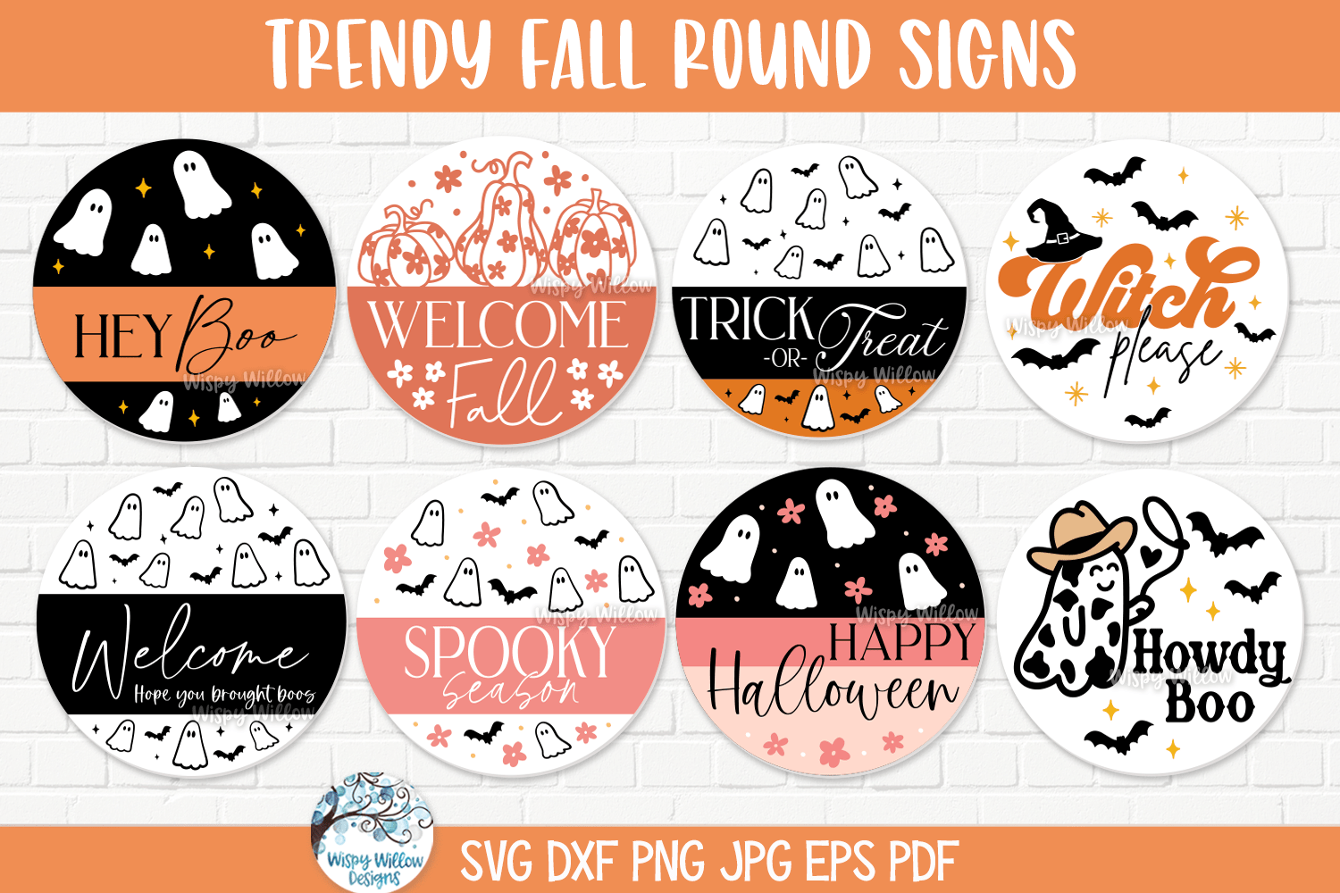 Trendy Fall Round Sign Bundle SVG | Modern Autumn Designs Wispy Willow Designs Company