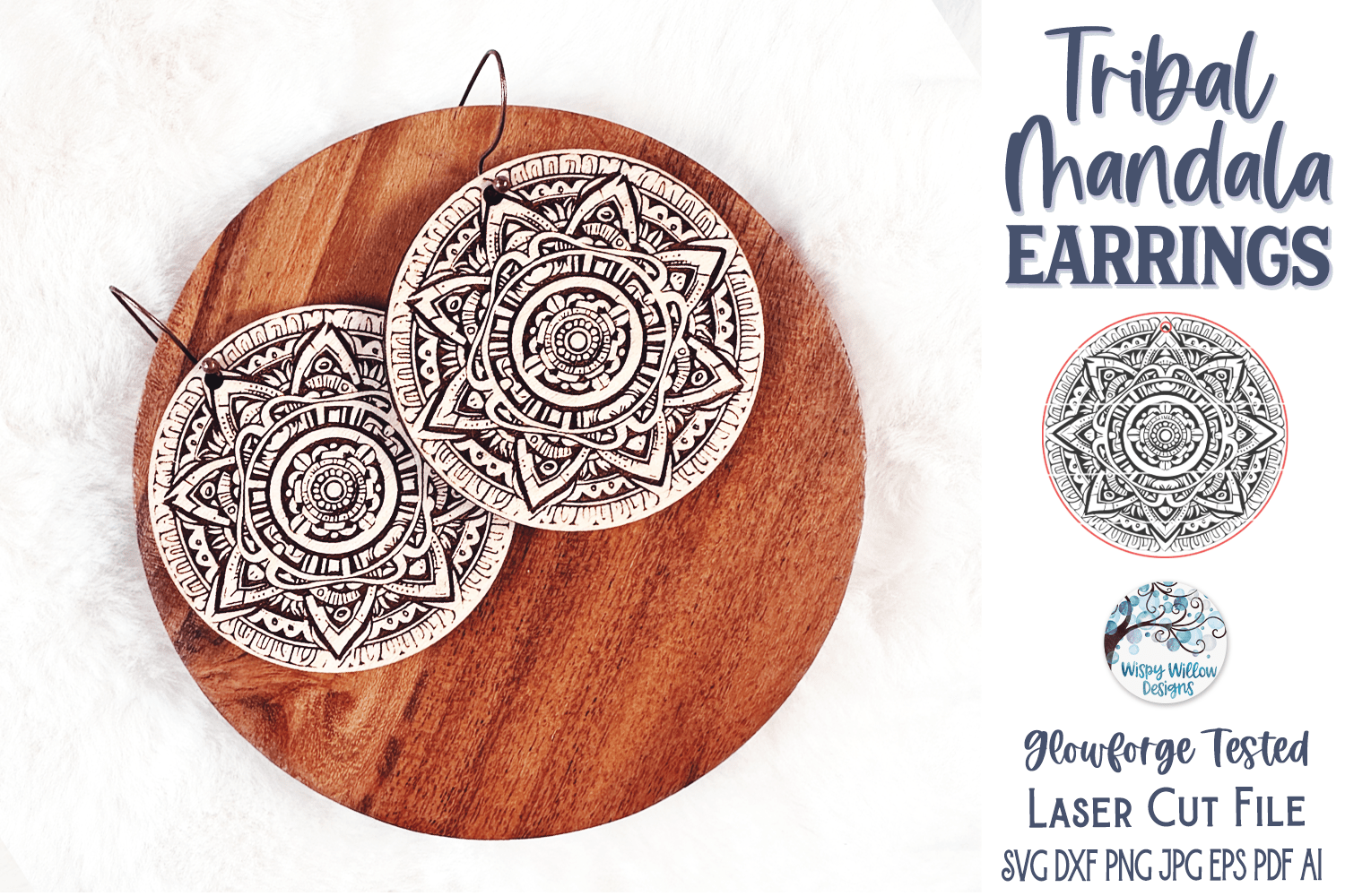 Tribal Mandala Earring File for Glowforge or Laser Wispy Willow Designs Company