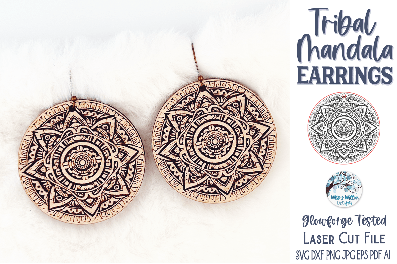 Tribal Mandala Earring File for Glowforge or Laser Wispy Willow Designs Company