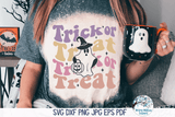 Trick Or Treat Retro Ghost SVG | Retro Style Wavy Text with Ghost Wispy Willow Designs Company