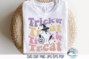 Trick Or Treat Retro Ghost SVG | Retro Style Wavy Text with Ghost Wispy Willow Designs Company