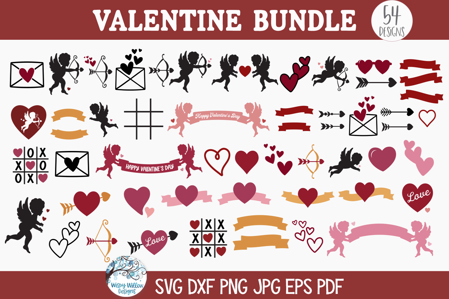 Valentine Bundle SVG |  Love Banners, Hearts, Arrows Collections Wispy Willow Designs Company