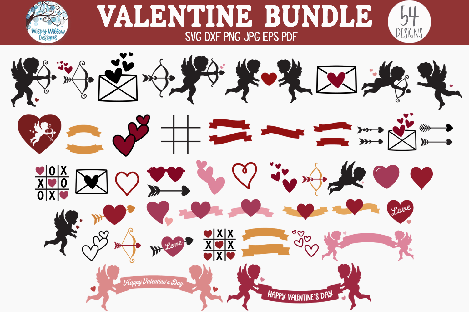 Valentine Bundle SVG |  Love Banners, Hearts, Arrows Collections Wispy Willow Designs Company