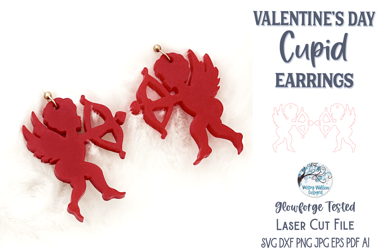 Valentine's Day Cupid Earring SVG for Glowforge Laser Cutter Wispy Willow Designs Company