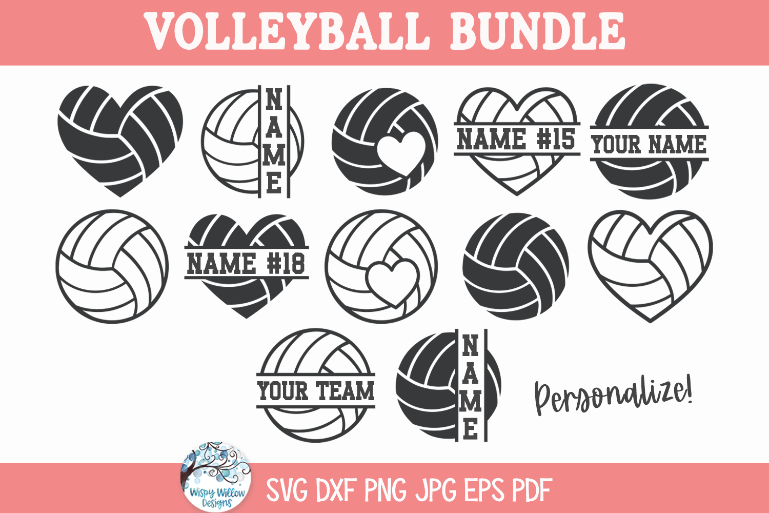 Volleyball SVG Bundle | Sports Design Collection Wispy Willow Designs Company