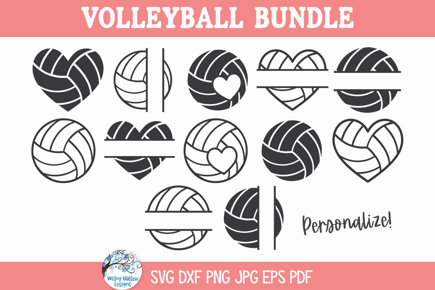 Volleyball SVG Bundle | Sports Design Collection Wispy Willow Designs Company