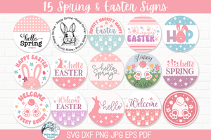 Welcome Easter and Spring Round Sign SVG Bundle Wispy Willow Designs Company