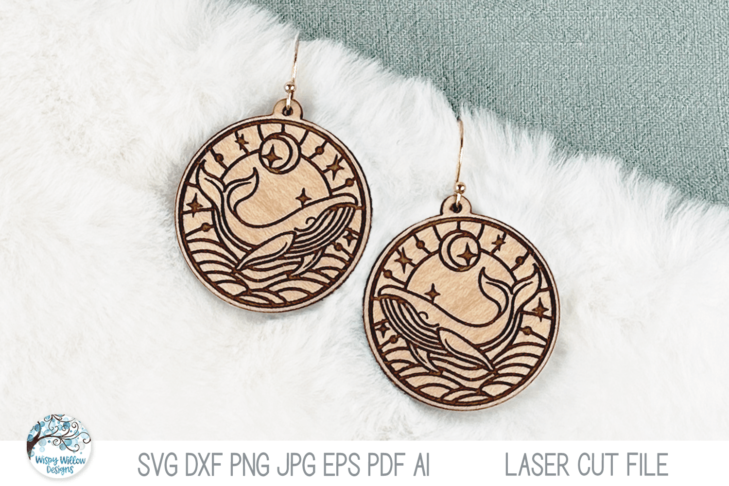 Whale Ocean Animal Earring SVG File for Laser Wispy Willow Designs Company