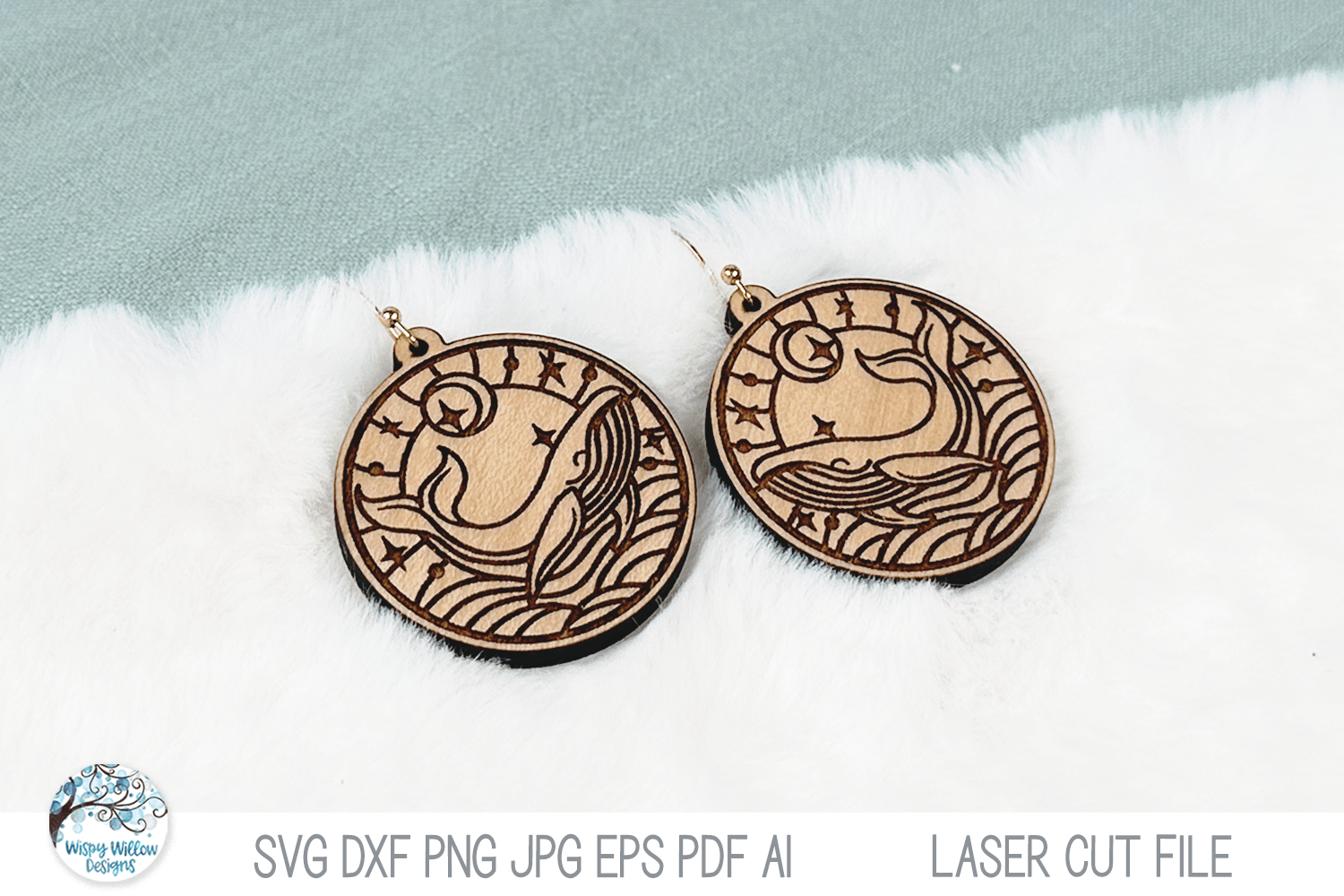 Whale Ocean Animal Earring SVG File for Laser Wispy Willow Designs Company